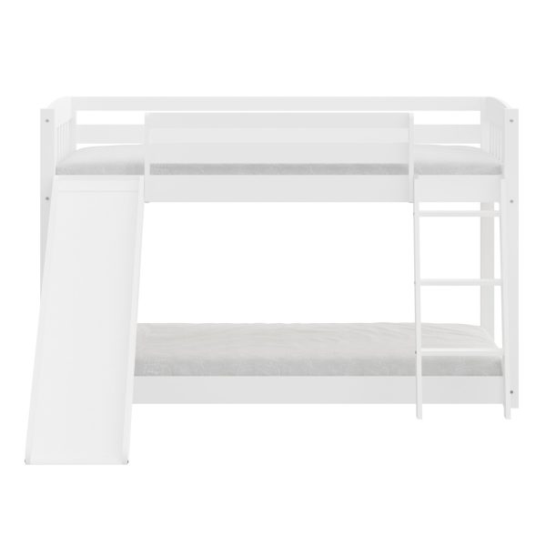 White Twin over Twin Solid Wood Bunk Bed With Slide and Ladder on Sale