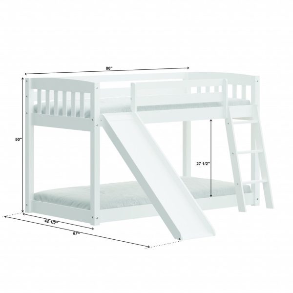 White Twin over Twin Solid Wood Bunk Bed With Slide and Ladder on Sale