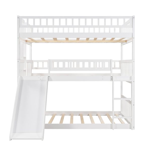 White Full Over Full Over Full Contemporary Bunk Bed With Slide Online Sale