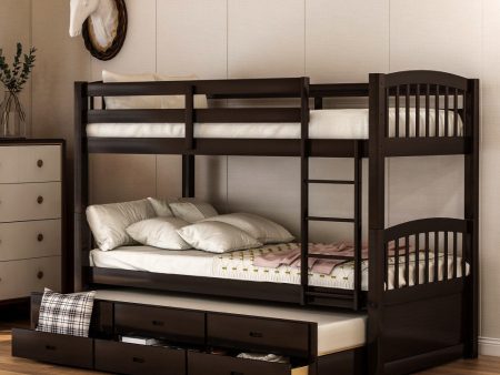 Twin over Twin Wood Bunk Bed Trundle Drawers Espresso Discount