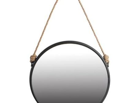 30  Black Fame Round Wall Hanging Accent Mirror with Rope Hot on Sale