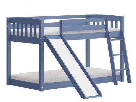 Blue Twin over Twin Solid Wood Bunk Bed With Slide and Ladder Sale