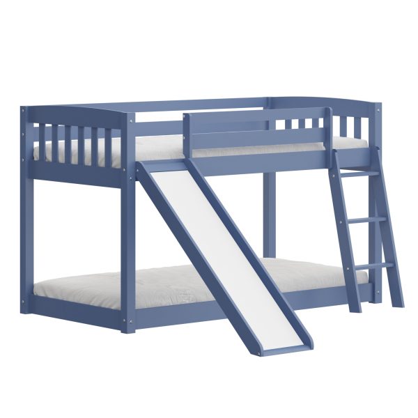 Blue Twin over Twin Solid Wood Bunk Bed With Slide and Ladder Sale