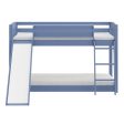 Blue Twin over Twin Solid Wood Bunk Bed With Slide and Ladder Sale