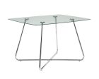 40  Clear And Silver Glass And Metal Pedestal Base Dining Table Fashion