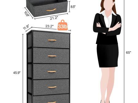 23  Gray and Black Steel and Fabric Five Drawer Chest Supply