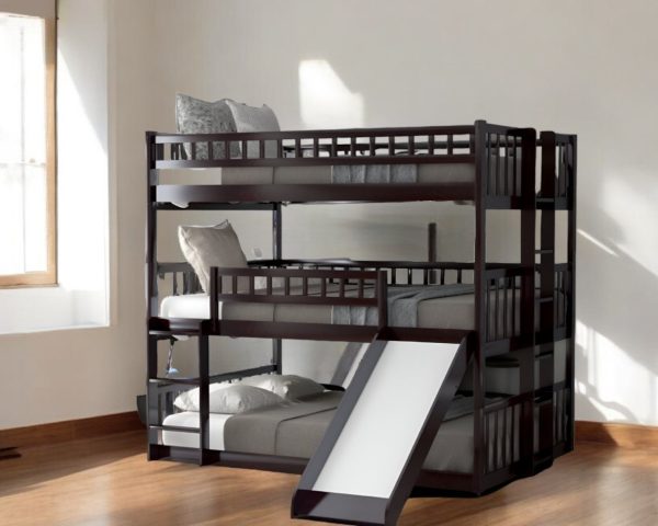 Espresso Full Over Full Over Full Contemporary Bunk Bed With Slide Online Hot Sale