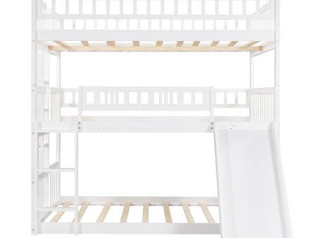 White Full Over Full Over Full Contemporary Bunk Bed With Slide Online Sale