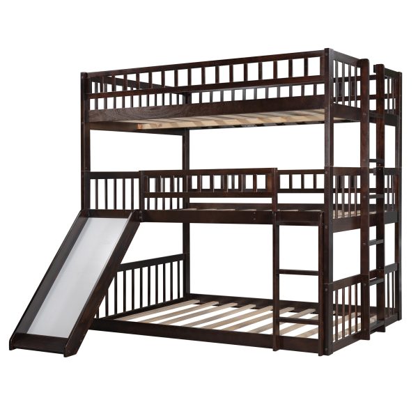 Espresso Full Over Full Over Full Contemporary Bunk Bed With Slide Online Hot Sale