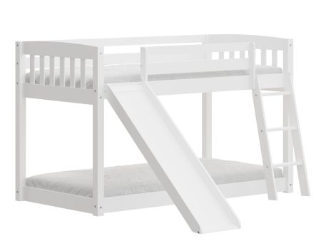 White Twin over Twin Solid Wood Bunk Bed With Slide and Ladder on Sale