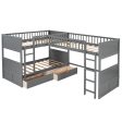 Gray Twin Size Bunk Bed with attached Loft Bed and Drawers Discount