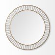 42  Round Gold Metal Frame Wall Mirror With White Wood Beads on Sale