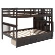 Brown Double Full Size Stairway Bunk Bed With Drawer Supply