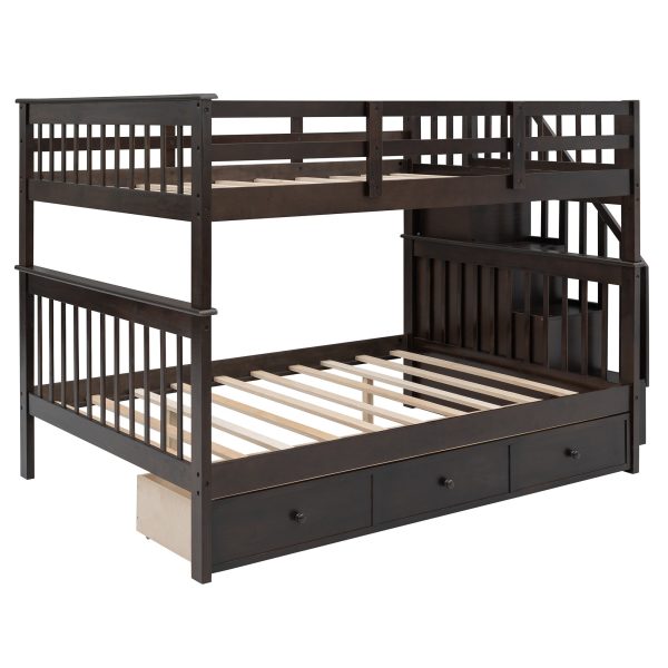 Brown Double Full Size Stairway Bunk Bed With Drawer Supply