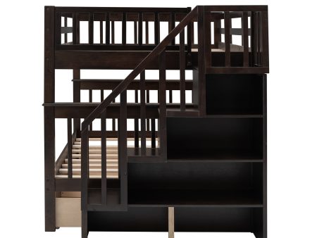 Brown Double Full Size Stairway Bunk Bed With Drawer Supply