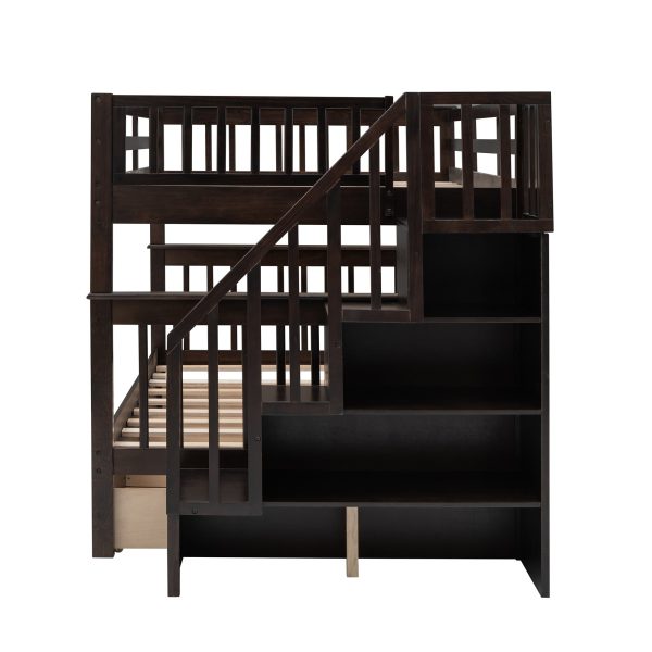 Brown Double Full Size Stairway Bunk Bed With Drawer Supply