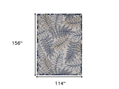 10  X 13  Ivory And Navy Floral Non Skid Indoor Outdoor Area Rug Fashion