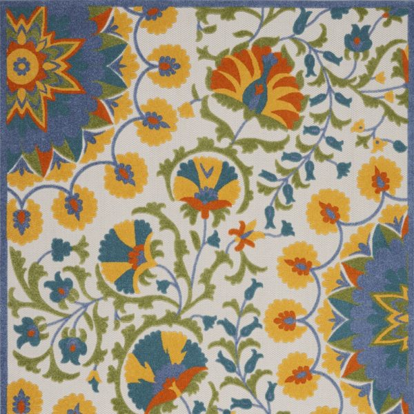 10  X 13  Blue Yellow And White Toile Non Skid Indoor Outdoor Area Rug Supply