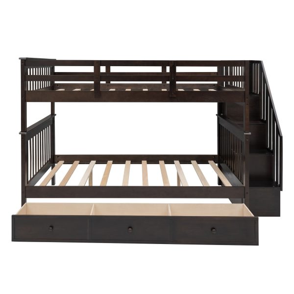 Brown Double Full Size Stairway Bunk Bed With Drawer Supply