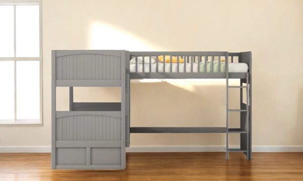 Gray Twin Size Bunk Bed with attached Loft Bed and Drawers Discount