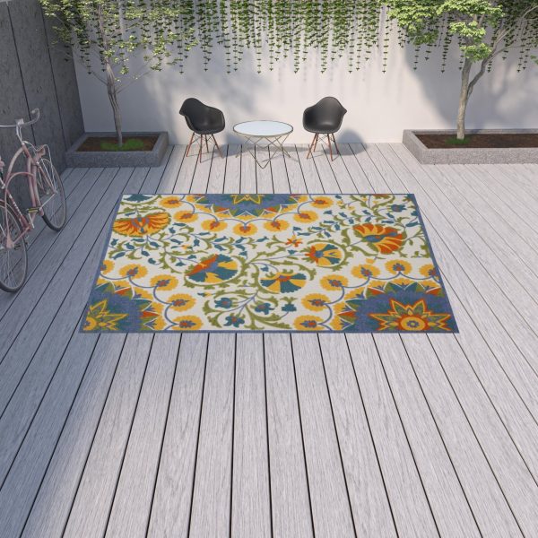 10  X 13  Blue Yellow And White Toile Non Skid Indoor Outdoor Area Rug Supply