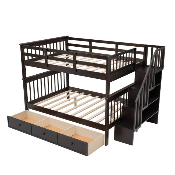 Brown Double Full Size Stairway Bunk Bed With Drawer Supply