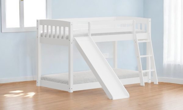 White Twin over Twin Solid Wood Bunk Bed With Slide and Ladder on Sale