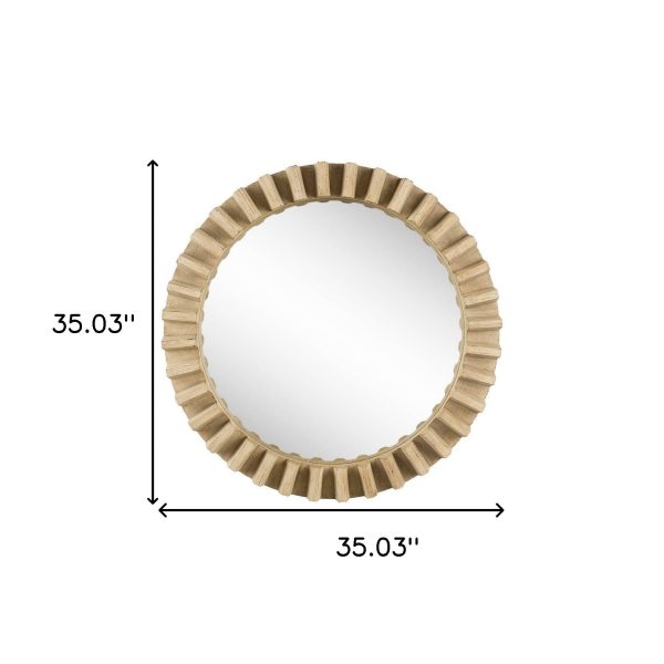 35  Round Natural Brown Wood Frame Wall Mirror For Discount