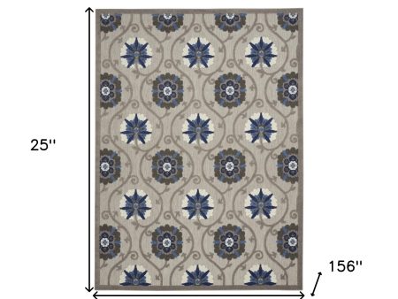 10  X 13  Grey And Blue Floral Non Skid Indoor Outdoor Area Rug Online Sale