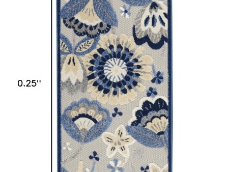 2  X 10  Blue And Grey Floral Non Skid Indoor Outdoor Runner Rug For Cheap