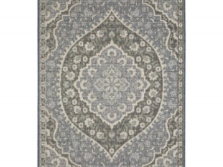 10  X 13  Blue and Green Oriental Stain Resistant Indoor Outdoor Area Rug For Sale