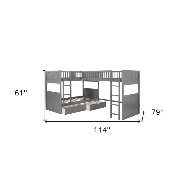 Gray Twin Size Bunk Bed with attached Loft Bed and Drawers Discount