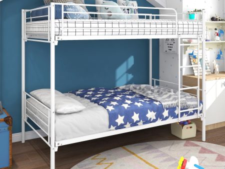 White Heavy Duty Twin Over Full Metal Bunk Bed Discount