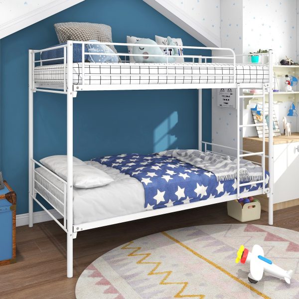 White Heavy Duty Twin Over Full Metal Bunk Bed Discount