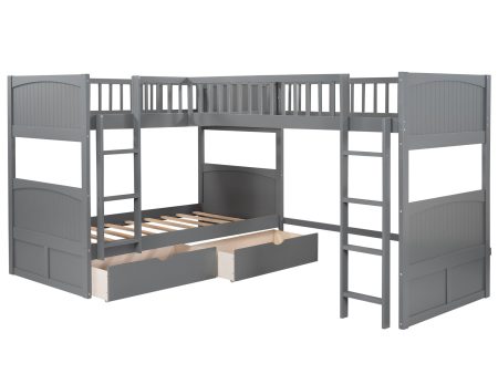 Gray Twin Size Bunk Bed with attached Loft Bed and Drawers Discount