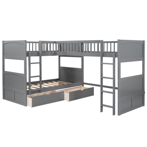 Gray Twin Size Bunk Bed with attached Loft Bed and Drawers Discount