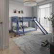 Blue Twin over Twin Solid Wood Bunk Bed With Slide and Ladder Sale