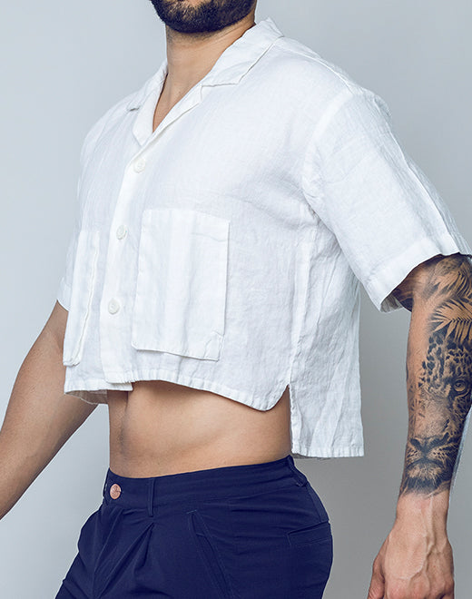 Cropped Linen Shirt - White Sale