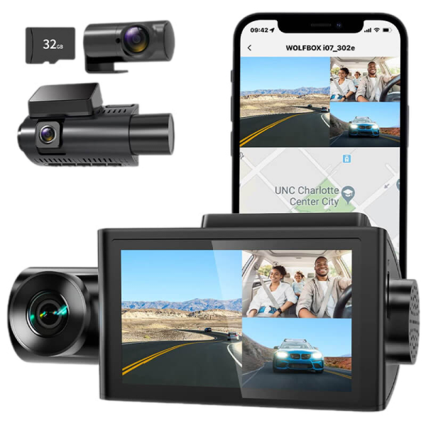 WOLFBOX - i07 | 3 Channel 2.5K+1080P+1080P Dashboard Recorder Built-in GPS WiFi Supply